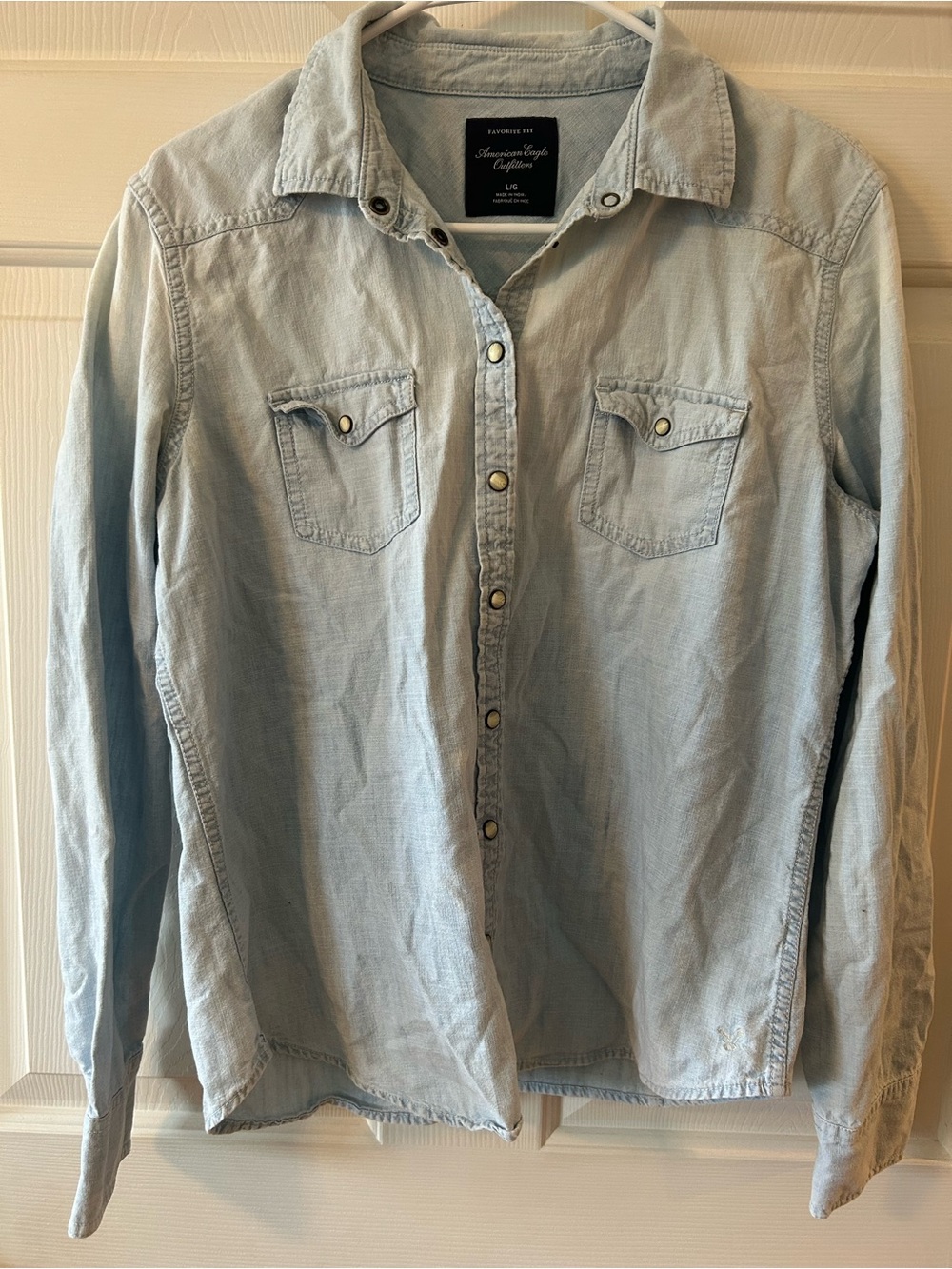 American Eagle Outfitters Light Wash Denim Button-Down Shirt